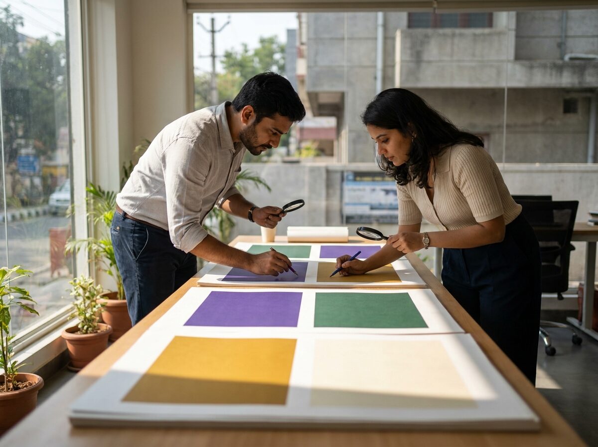 A large-format printer producing a vibrant billboard skin in a Bengaluru production facility.